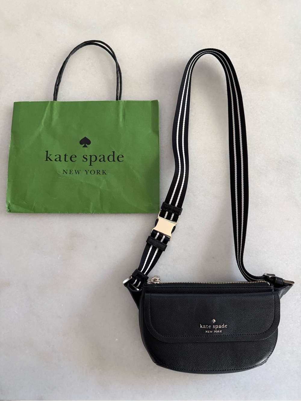 Kate Spade New York Black Pebbled Leather Belt Bag & Crossbody